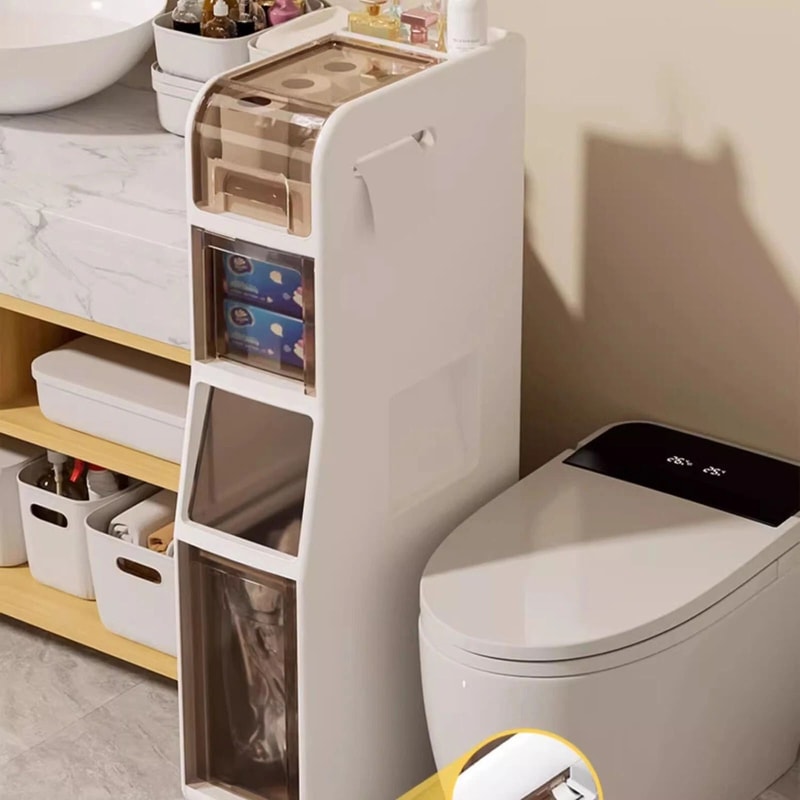 Modern Tier White Bathroom Storage Cabinet With Drawers 2