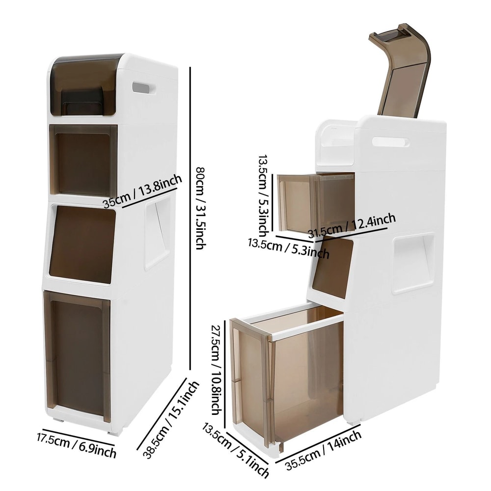 Modern Tier White Bathroom Storage Cabinet With Drawers 6