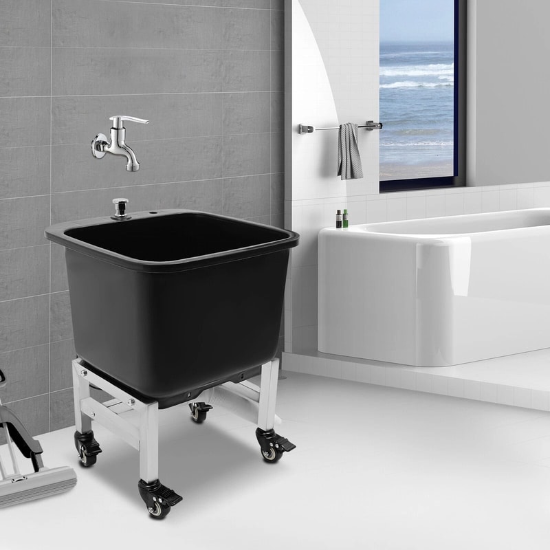 Commercial Floor Mop Sink With Wheels Deep Utility Basin And Pop Up Drain 4