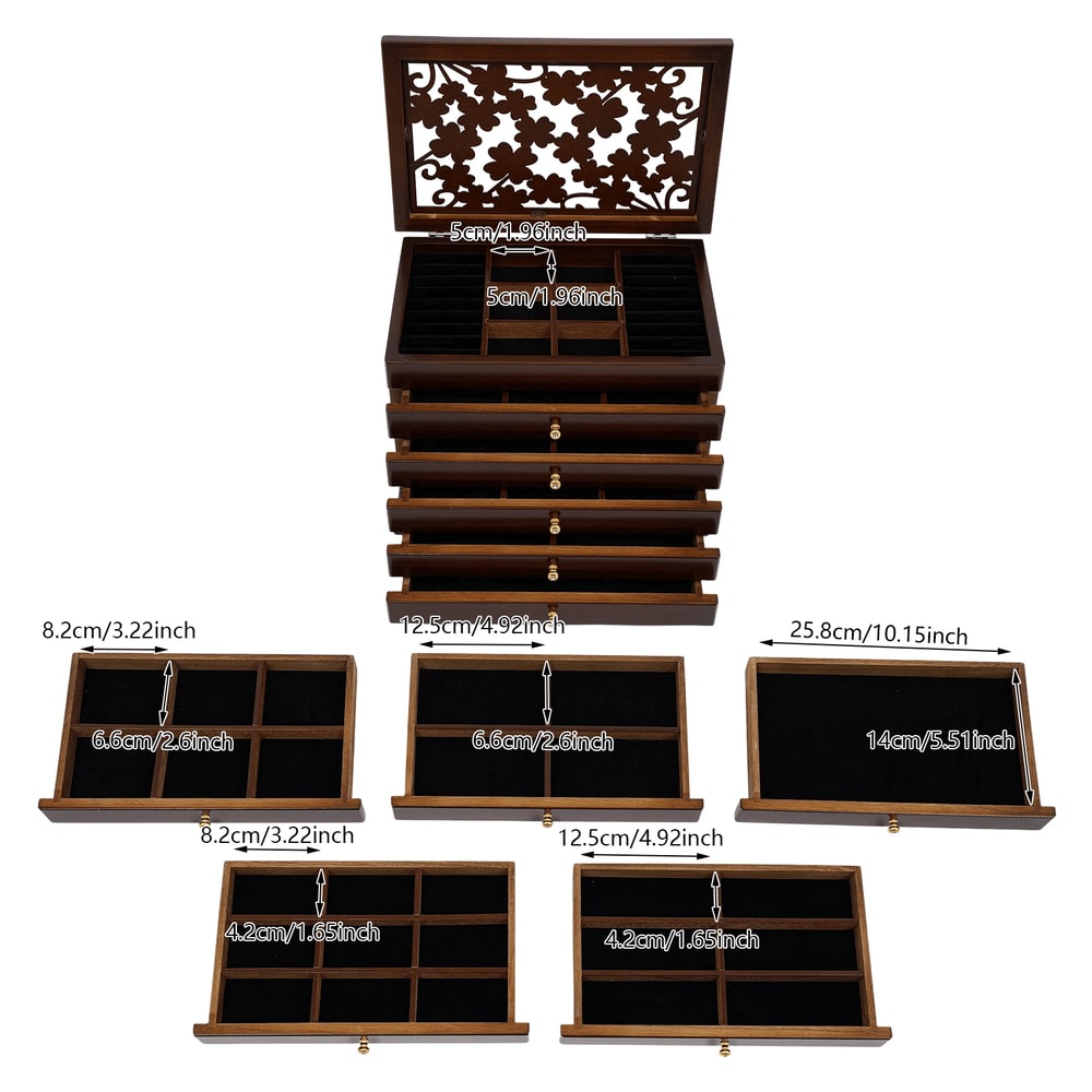Layer Brown Jewelry Box Organizer With Drawers 13