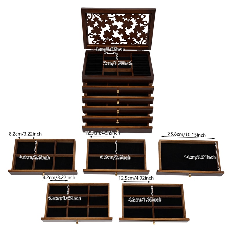 Layer Brown Jewelry Box Organizer With Drawers 13
