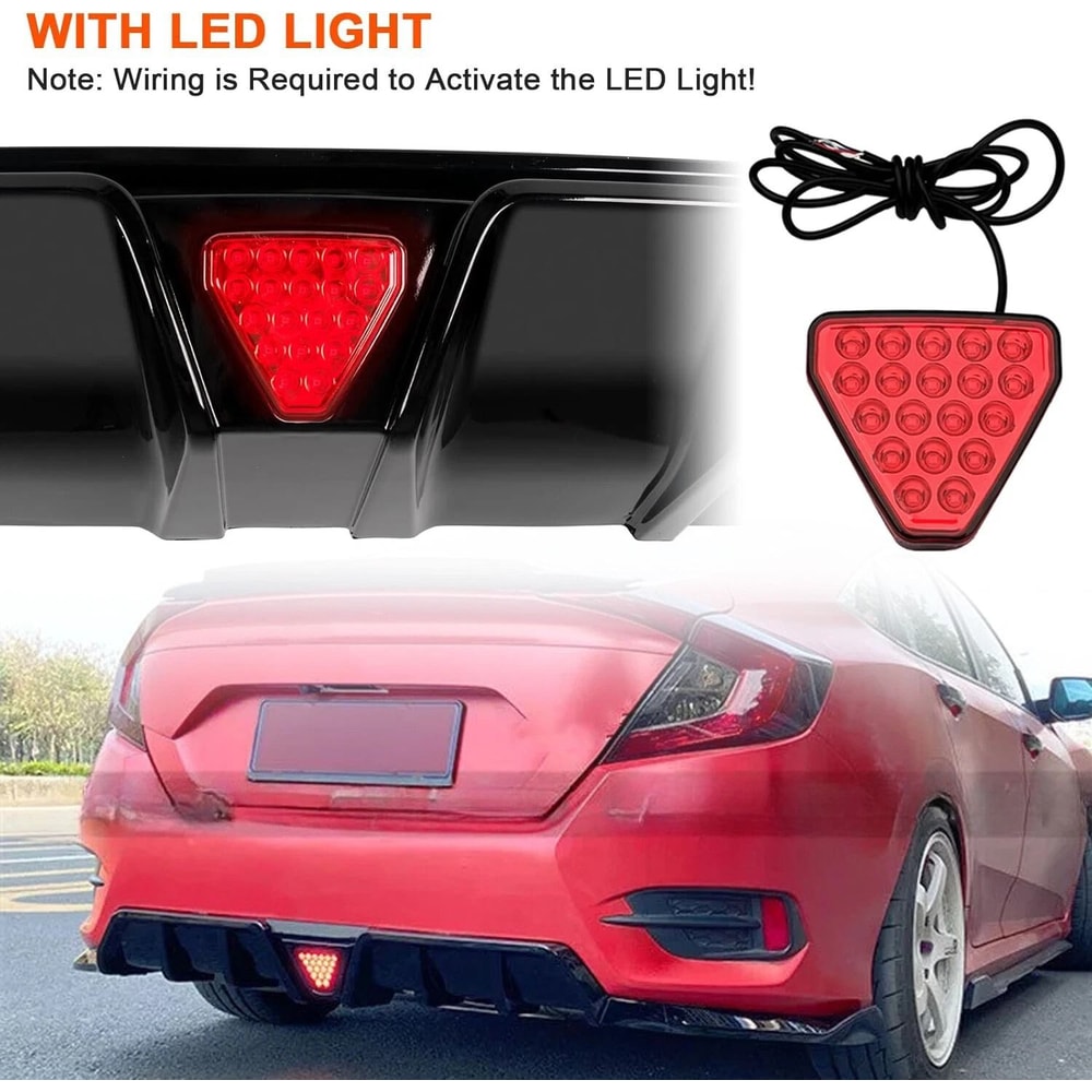 Honda Civic Rear Bumper Diffuser Lip With LED Accent Glossy Black Upgrade 5