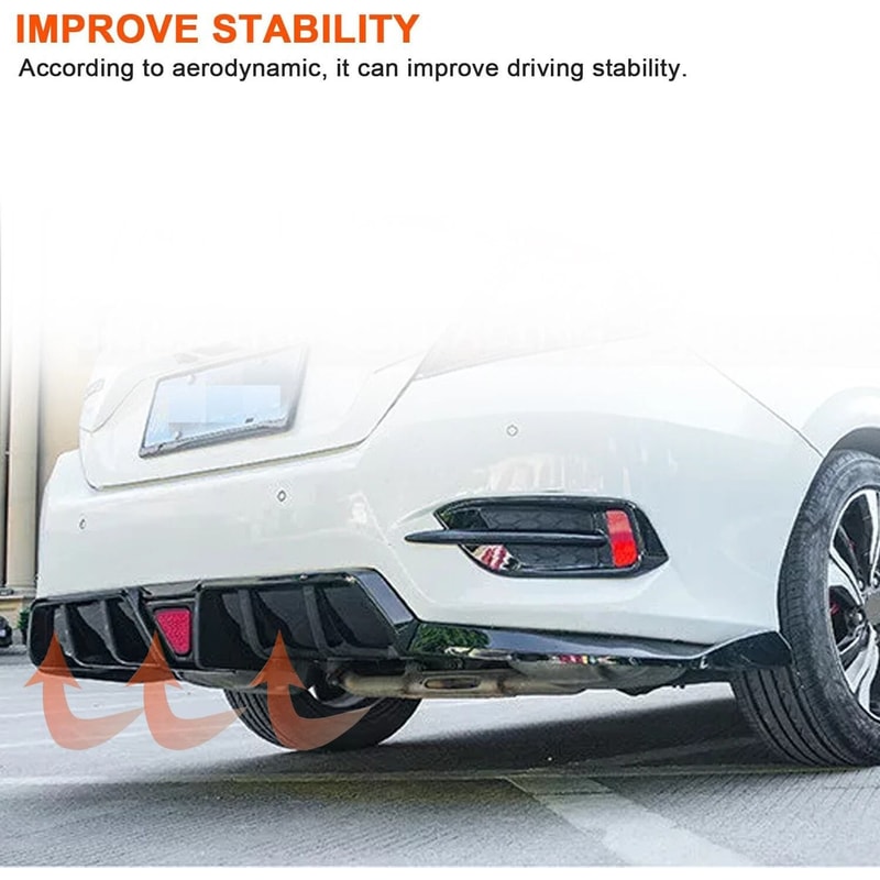Honda Civic Rear Bumper Diffuser Lip With LED Accent Glossy Black Upgrade 9