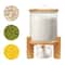 Glass Rice Dispenser And Grain Container With Wood Stand Countertop Dry Food Cereal Organizer 8