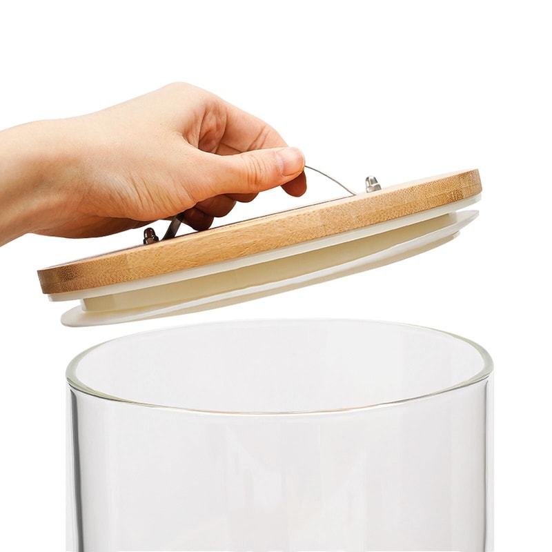 Glass Rice Dispenser And Grain Container With Wood Stand Countertop Dry Food Cereal Organizer 11