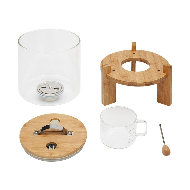 Glass Rice Dispenser And Grain Container With Wood Stand Countertop Dry Food Cereal Organizer 18