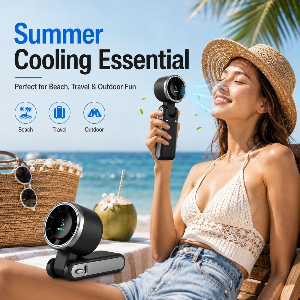 Portable Handheld Turbo Fan Speed Rechargeable Mini Travel Fan With LED Display 2