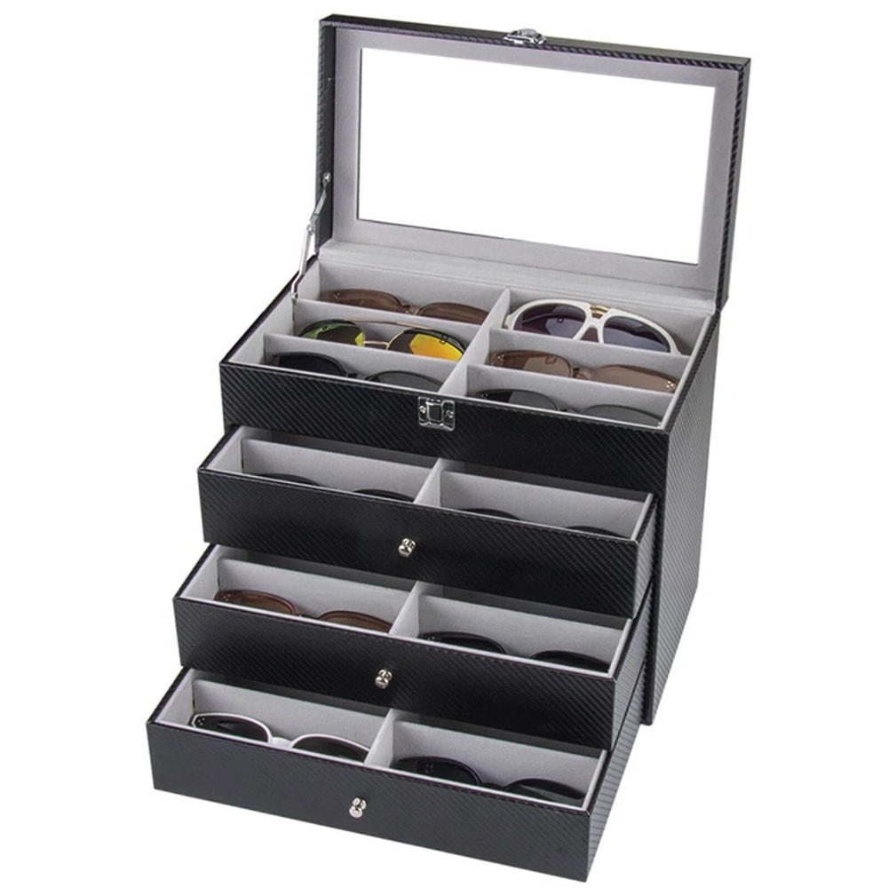Premium Slot PU Leather Sunglasses Display Case With Lockable Eyewear Organizer 3