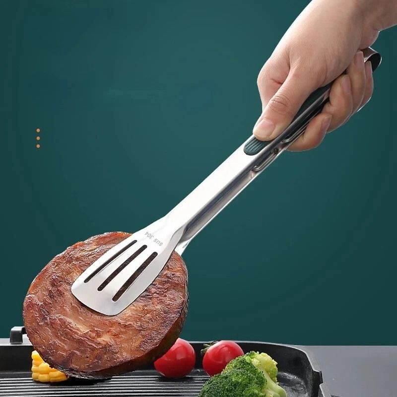 Premium Stainless Steel BBQ Kitchen Steak Clamp Tongs Heavy Duty Meat Bread Food Grip 2