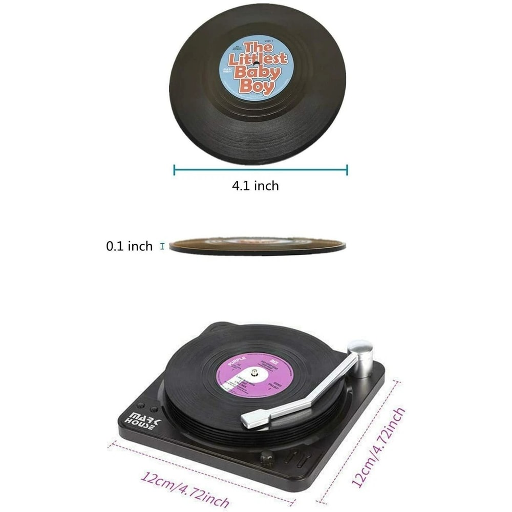 Premium Vinyl Record Coasters Set With Holder Retro Drink Coasters For Table Decor 6