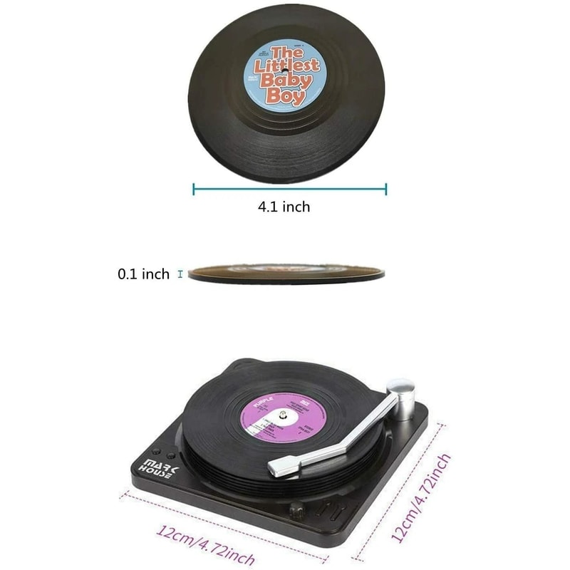 Premium Vinyl Record Coasters Set With Holder Retro Drink Coasters For Table Decor 6