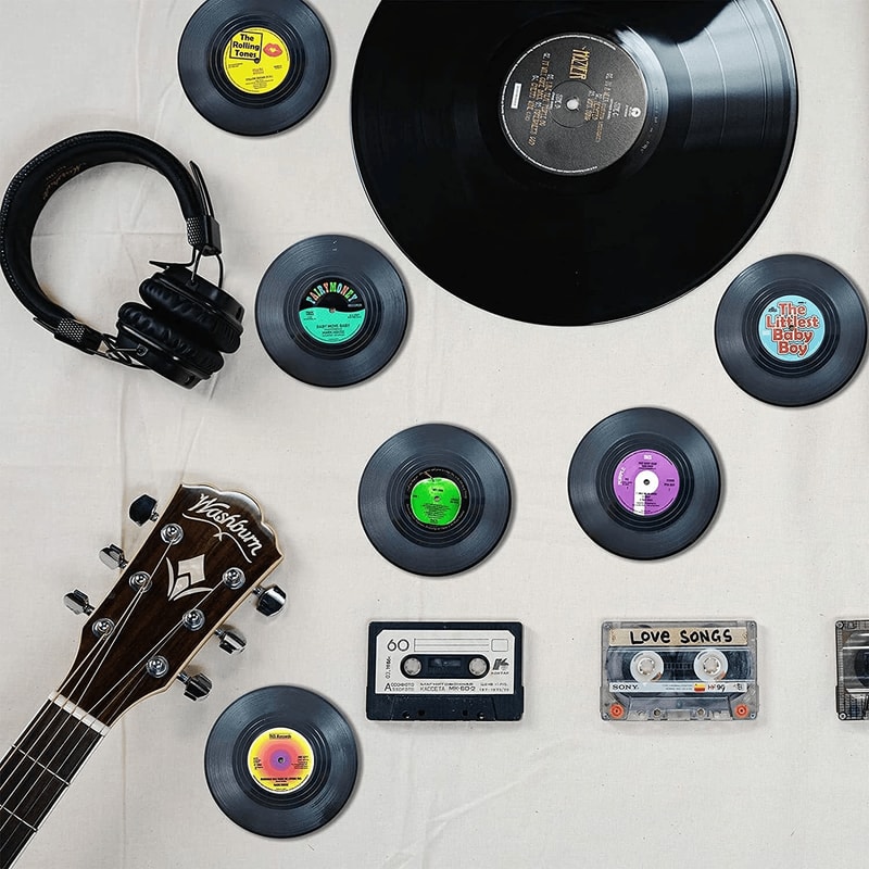 Premium Vinyl Record Coasters Set With Holder Retro Drink Coasters For Table Decor 2