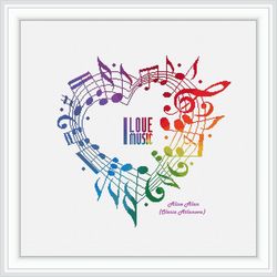 Cross stitch pattern Music Heart Notes Staff Treble clef Rainbow bass clef love counted crossstitch pattern Download PDF