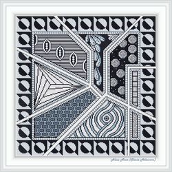 Cross stitch pattern Panel abstract art Zentangle Tangle Zenart monochrome meditation pillow napkin counted crossstitch