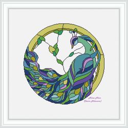 cross stitch pattern bird peacock silhouette stained glass ornamental counted cross stitch patterns download pdf