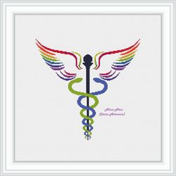 Cross stitch pattern Medical symbol Caduceus Rainbow Staff Snake Wings Medicine doctor counted crossstitch patterns PDF