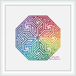 Cross stitch pattern Mandala labyrinth geometric ornament rainbow monochrome abstract counted crossstitch pattens PDF