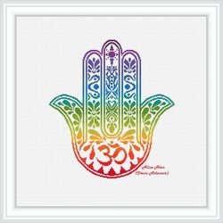 Cross stitch pattern Hamsa amulet talisman hand of Fatima east ornament rainbow ethnic Asia counted crossstitch patterns