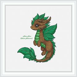 Cross stitch pattern little forest Dragon Druid tree leaves magic fantasy kids ecology profession counted patterns PDF