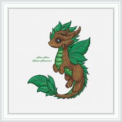 cross stitch pattern little forest dragon druid tree leaves magic fantasy kids ecology profession counted patterns pdf