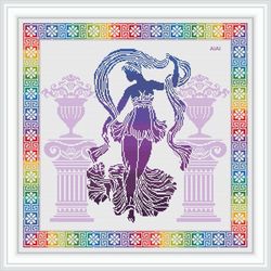 Cross stitch pattern Aphrodite Goddess beauty love silhouette rainbow ethnic ancient Greece counted crossstitch patterns