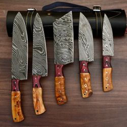 premium hand forged damascus 5-piece chef kitchen knife set