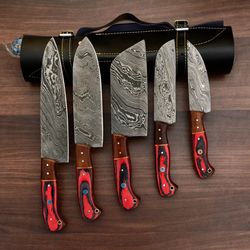damascus steel kitchen knife set - complete 5 pieces knife collection