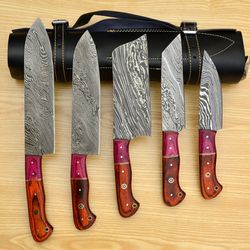 damascus kitchen knife set - 5 piece premium knives collection