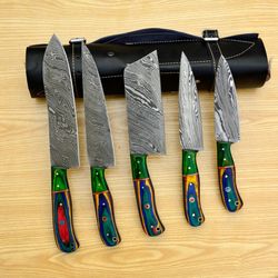 damascus steel chef knife package - 5 essential knives