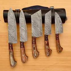 deluxe damascus kitchen knife set - 5 professional pieces