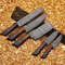 Custom Handmade Damascus Steel 5Piece Chef Knife Set With Leather Sheath Wood Handles 1