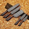 Custom Handmade Damascus Steel 5Piece Chef Knife Set With Leather Sheath Wood Handles 1