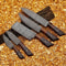 Custom Handmade Damascus Steel 5Piece Chef Knife Set With Leather Sheath Wood Handles 2