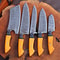 Handmade Damascus Steel Chef Knife Kitchen Set With Leather Bag Wooden Handles 2