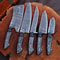 Handmade Damascus Steel Chef Knives Kitchen Set With Leather Bag Wooden Handles 3