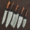 5PCS Custom Handmade Damascus Steel Kitchen Knife Set With Leather Bag 0