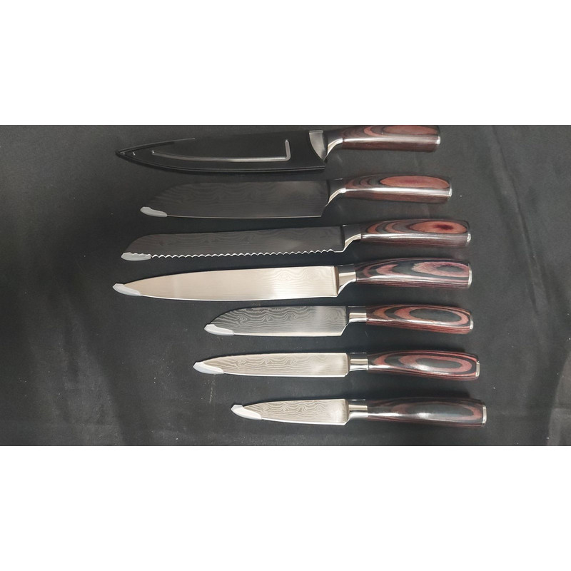 7Piece Imperial Japanese Style Chef Knives Set Damascus Pattern Kitchen Cutlery 0