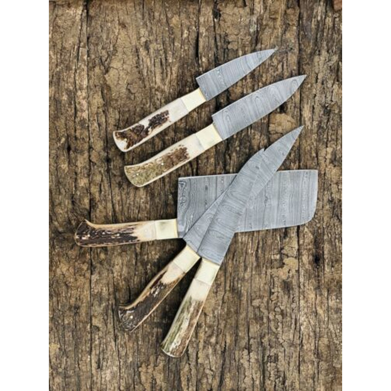 Custom Handmade Damascus Steel Chef Knife Set Stag Handle Premium Quality 1