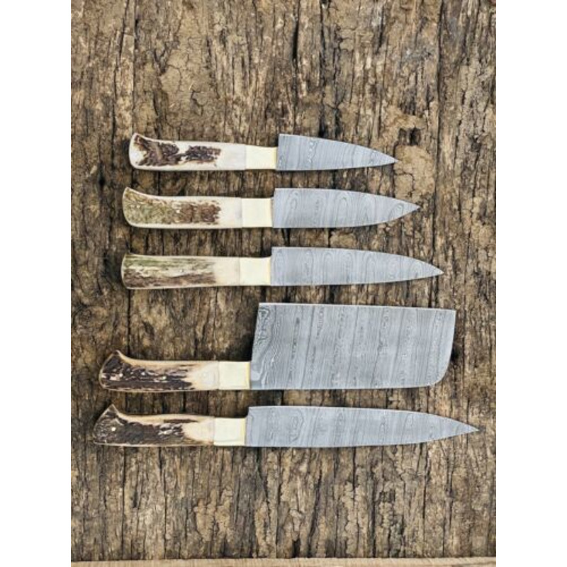 Custom Handmade Damascus Steel Chef Knife Set Stag Handle Premium Quality 2