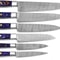 Custom Handmade Damascus Steel Kitchen Chef Knife Set 6Piece With Leather Roll Purple Wood Handle 1