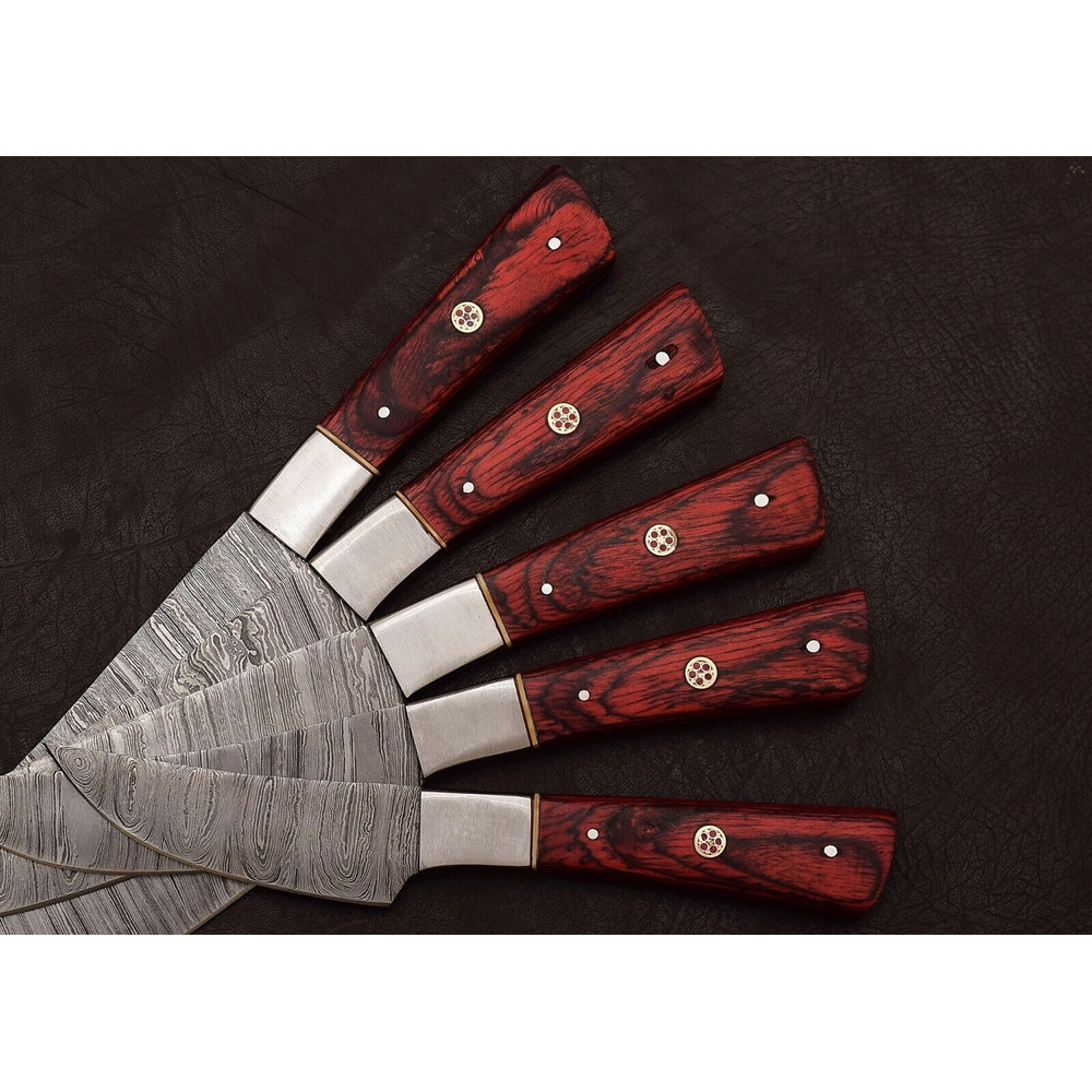 Handmade Damascus Steel Outdoor Kitchen 5 Chef Knives Set With Pakka Wood 2
