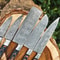Custom Handmade Damascus Steel Kitchen Chef Knife Set With Wood Handles Leather Roll Bag 5Piece H 1