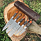 Custom Handmade Damascus Steel Kitchen Chef Knife Set With Wood Handles Leather Roll Bag 5Piece H 0