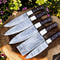 Handmade Hand Forged Damascus Steel BBQ Chef Kitchen Knife Set 5Piece With Leather Sheath 2