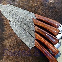 5 pcs custom hand forged damascus steel chef kitchen knife set with wood handle | professional handmade cutlery
