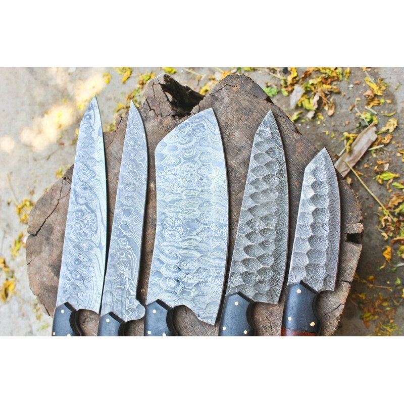 Handmade Hand Forged Damascus Steel BBQ Chef Kitchen Knife Set With Leather Sheath Custom 384 Laye 1