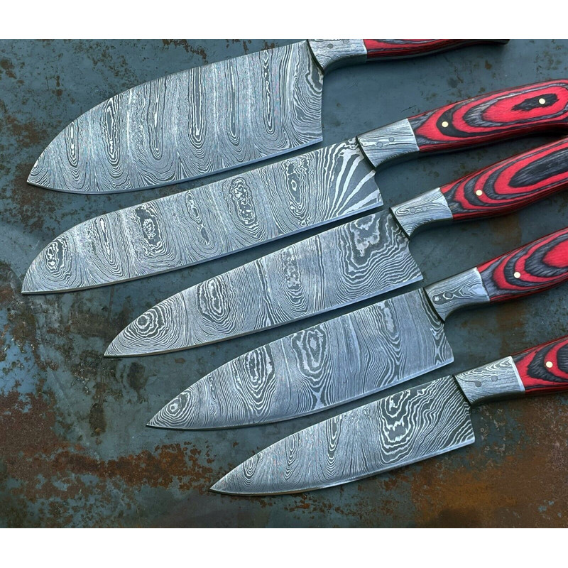 Chef Knife Hand Forged Damascus Steel Custom Made Kitchen Knife Set With Leather Sheath 1