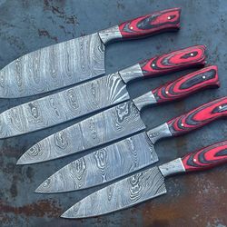 chef knife hand forged damascus steel custom made kitchen knife set with leather sheath