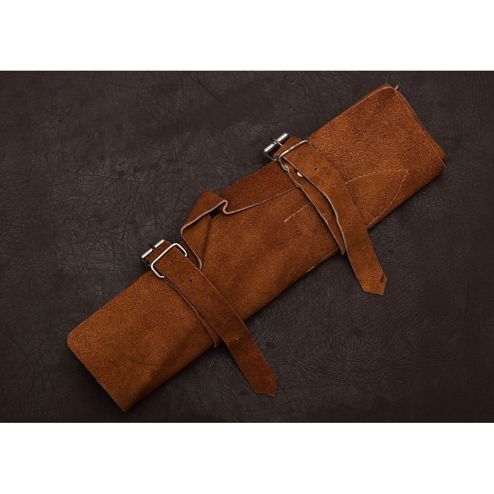 Handmade Damascus Steel 5Piece Outdoor Kitchen Chef Knife Set With Resin Art Handle Leather Sheath 1