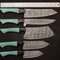 Handmade Damascus Steel Outdoor Kitchen Chef Knife Set 5 Pcs With Resin Art Handle Leather Sheath 0